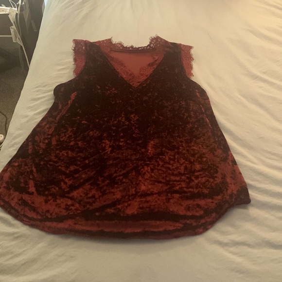 Faux Crushed Velvet Sleeveless Top, Size Small, Maroon - Picture 1 of 2